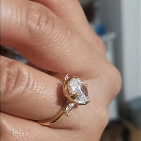 New Luxury Yellow Gold Plated Oval Diamond Ring - Picture 12 of 16